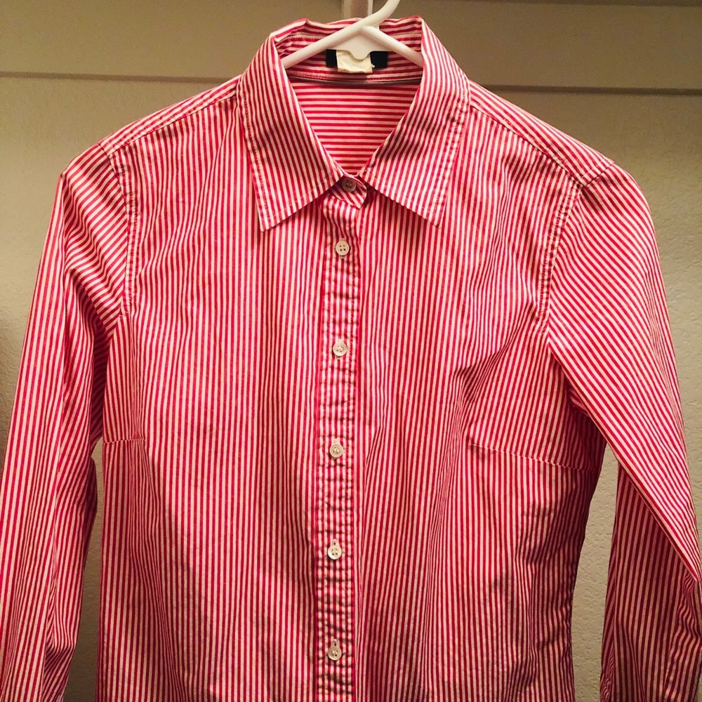 J Crew Pink pinstripe long sleeve shirt